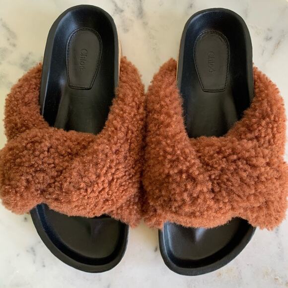 NWT Chloé Shearling Fur Flat Slide Sandal 35EU - Picture 3 of 12